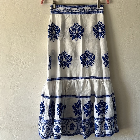 NWT Zara High Rise Embroidered Linen Midi Skirt Size XS - Picture 4 of 7
